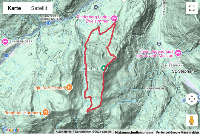 Routenskizze zur Rundwanderung von Eggweid über den Rinderberg