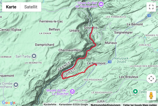 Routenskizze zur Wanderung von Goumois nach Le Noirmont
