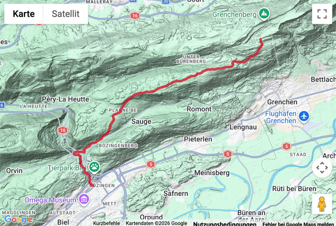 Routenskizze zur Höhenwanderung vom Grenchenberg nach Biel