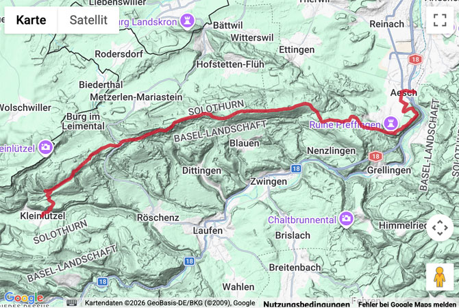 Routenskizze zur Wanderung von Aesch über den Blauen