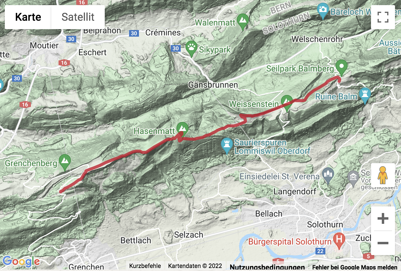 Übersichtskarte Wanderung zum höchsten Gipfel im Kanton Solothurn