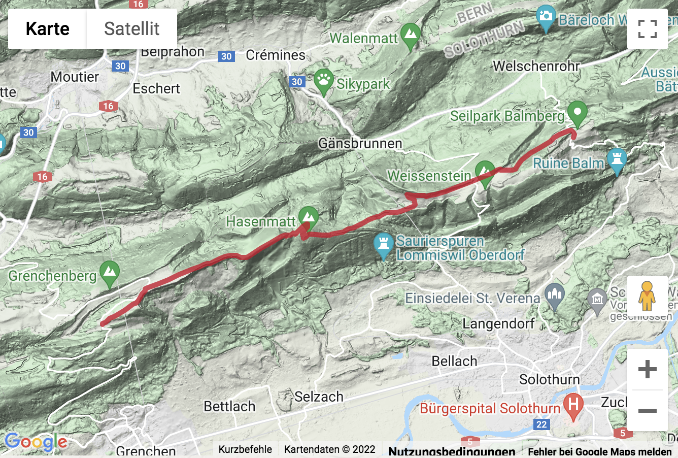 Carte de situation Wanderung zum höchsten Gipfel im Kanton Solothurn