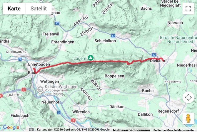 Routenskizze zur Gratwanderung über die Lägern