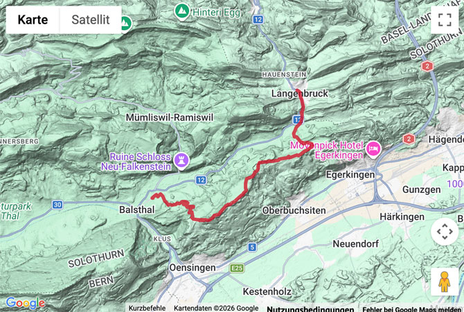 Routenskizze zur Wanderung von Langenbruck über die Roggenfluh