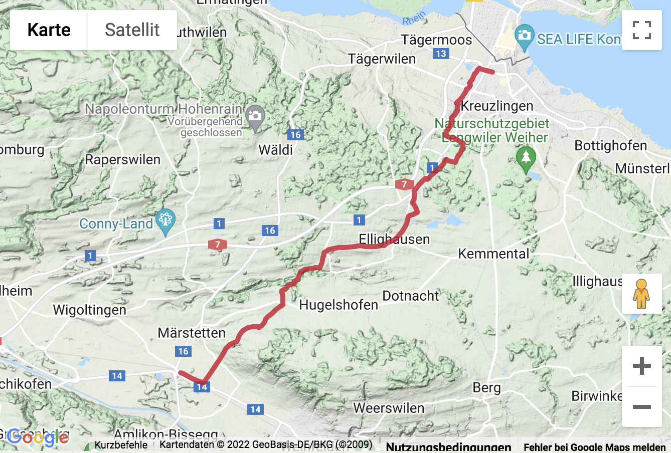 Carte de situation Rando sur le chemin de St. Jacques de Kreuzlingen à Märstetten