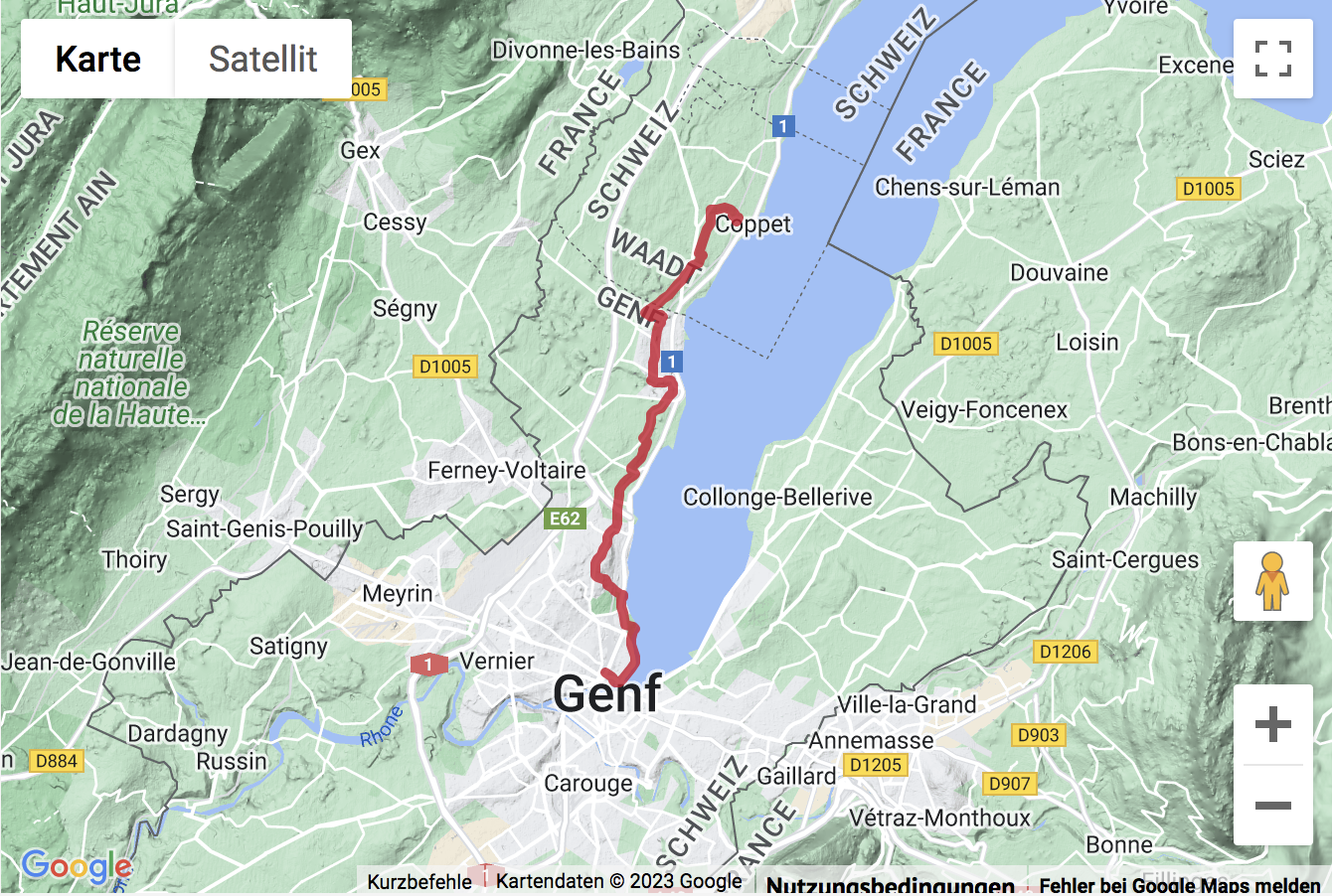 Übersichtskarte Jakobswanderung Coppet - Versoix - Genf