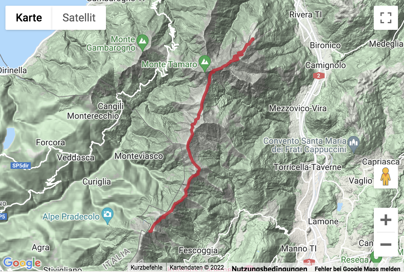 Übersichtskarte Höhenwanderung vom Monte Tamaro zum Monte Lema