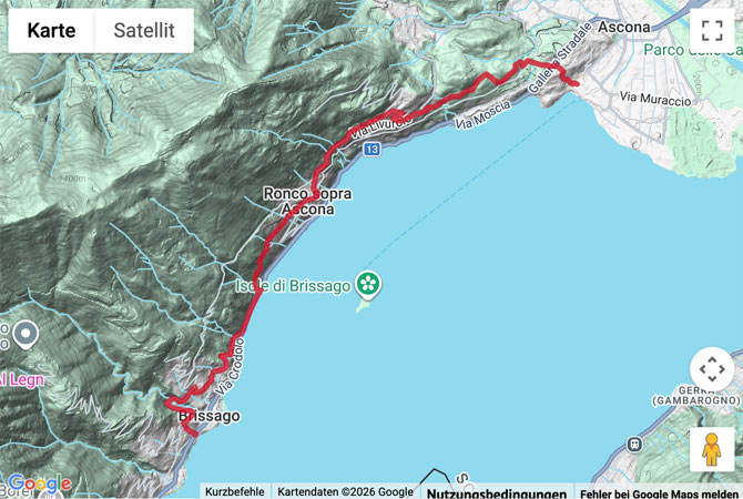 Routenskizze zur Wanderung von Brissago nach Ascona