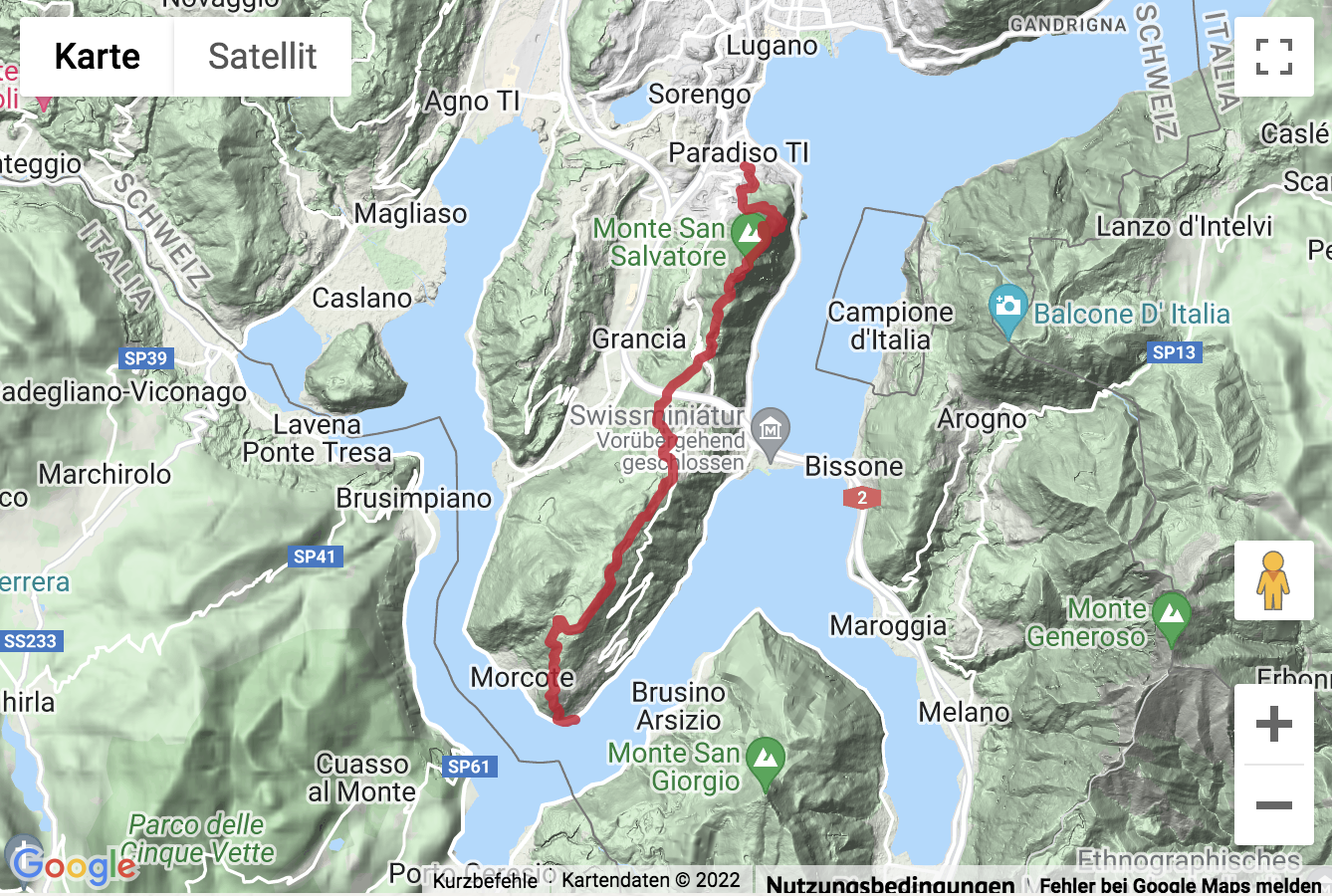 Übersichtskarte Wanderung über den Monte San Salvatore nach Morcote