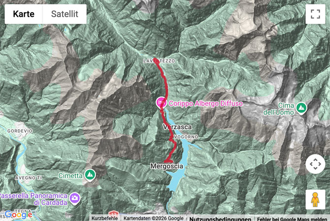 Routenskizze zur Wanderung von Mergoscia nach Lavertezzo