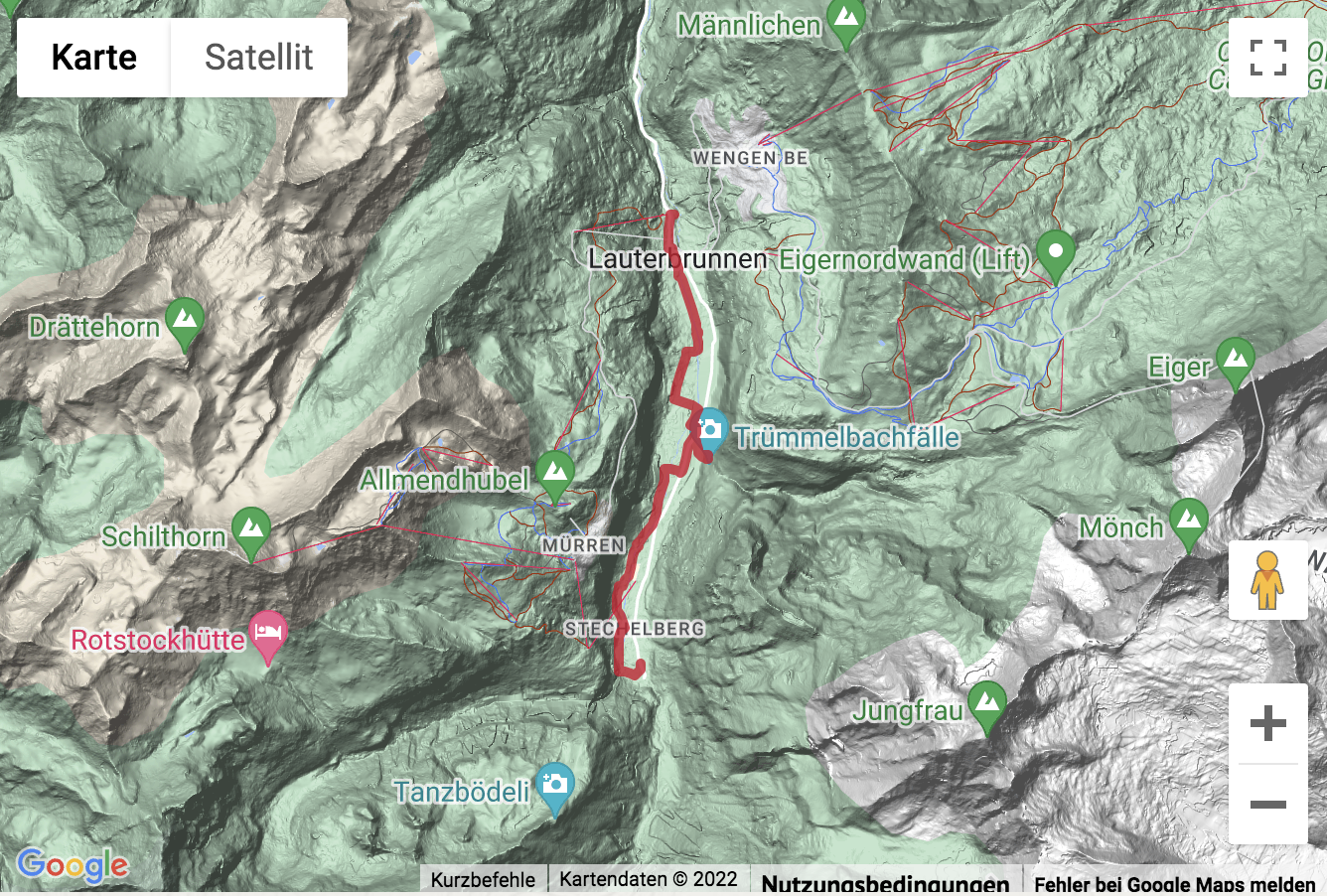 Übersichtskarte Randonnée vers les cascades de Trümmelbach et de Staubbach