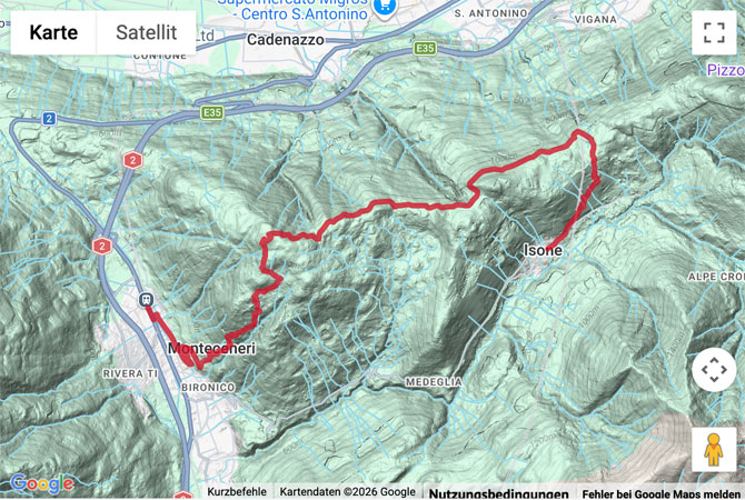Routenskizze zur Gipfelwanderung zur Cima di Medeglia