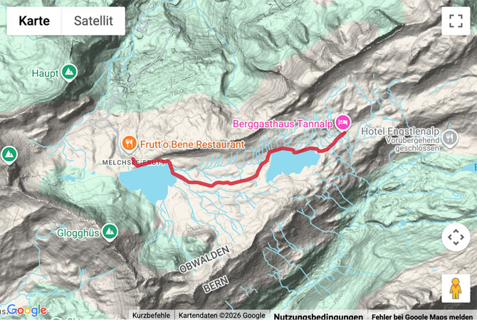 Routenskizze zur Winterwanderung von der Melchsee-Frutt auf die Tannalp