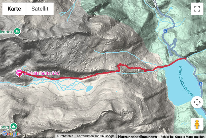 Routenskizze zur Wanderung Bächlisboden/Bächlitalhütte