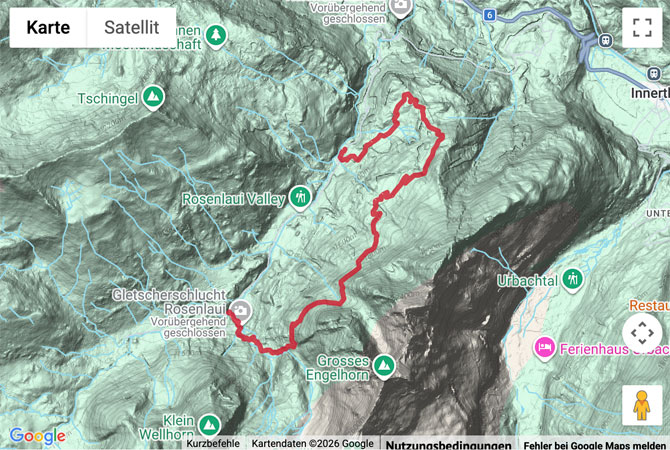 Routenskizze zur Bergwanderung zur Engelhornhütte