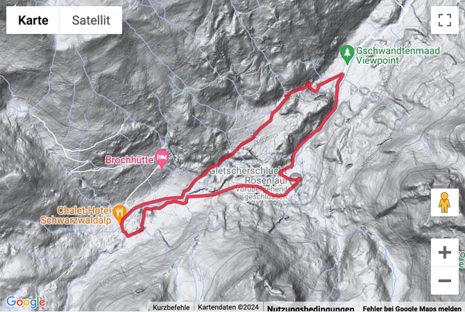 Google-Karte mit aufgezeichneter Route