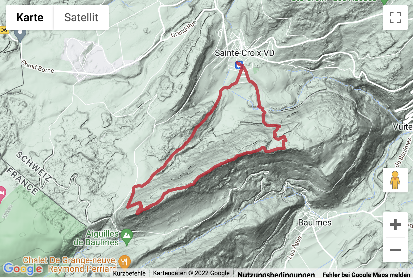 Übersichts-Routenkarte für die Randonnée vers les Aiguilles de Baulmes