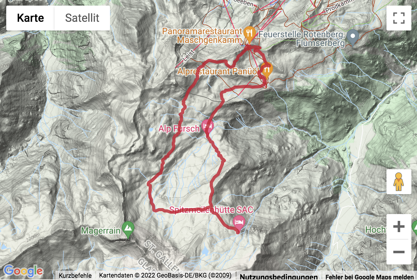 Google-Karte mit aufgezeichneter Route