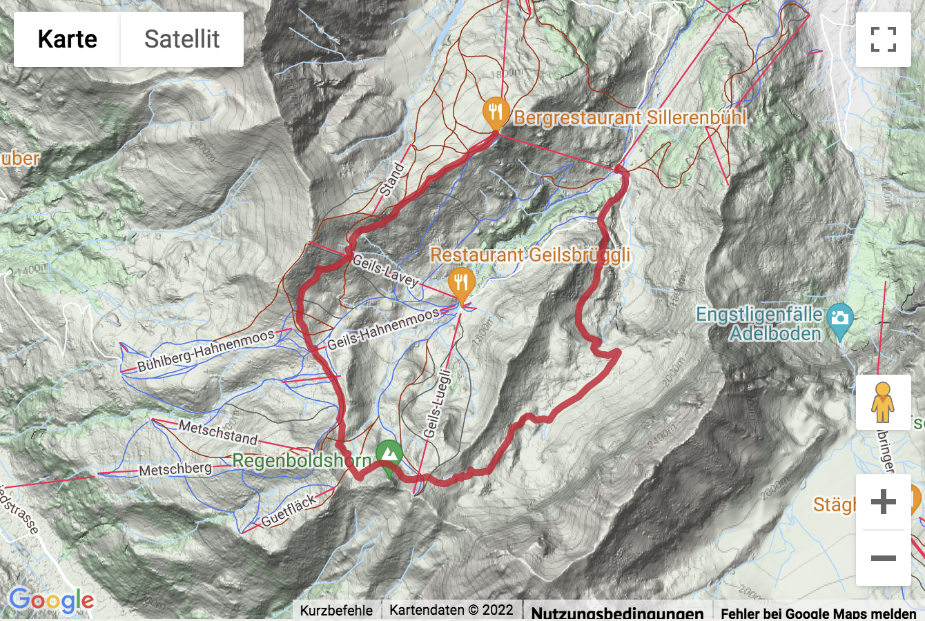 Google-Karte mit aufgezeichneter Route