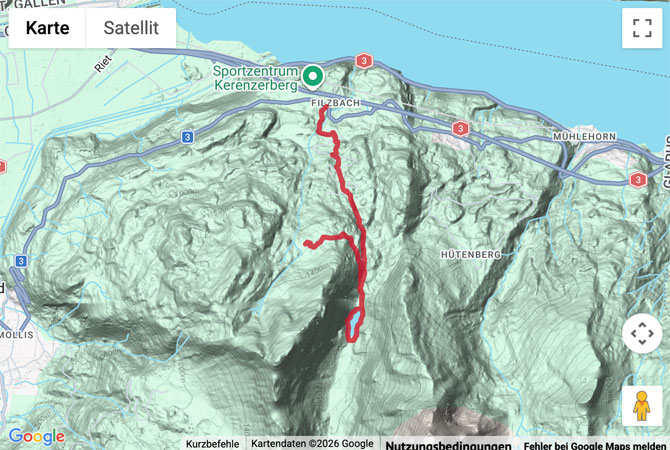 Routenskizze zur Wanderung von Filzbach zum Talalpsee