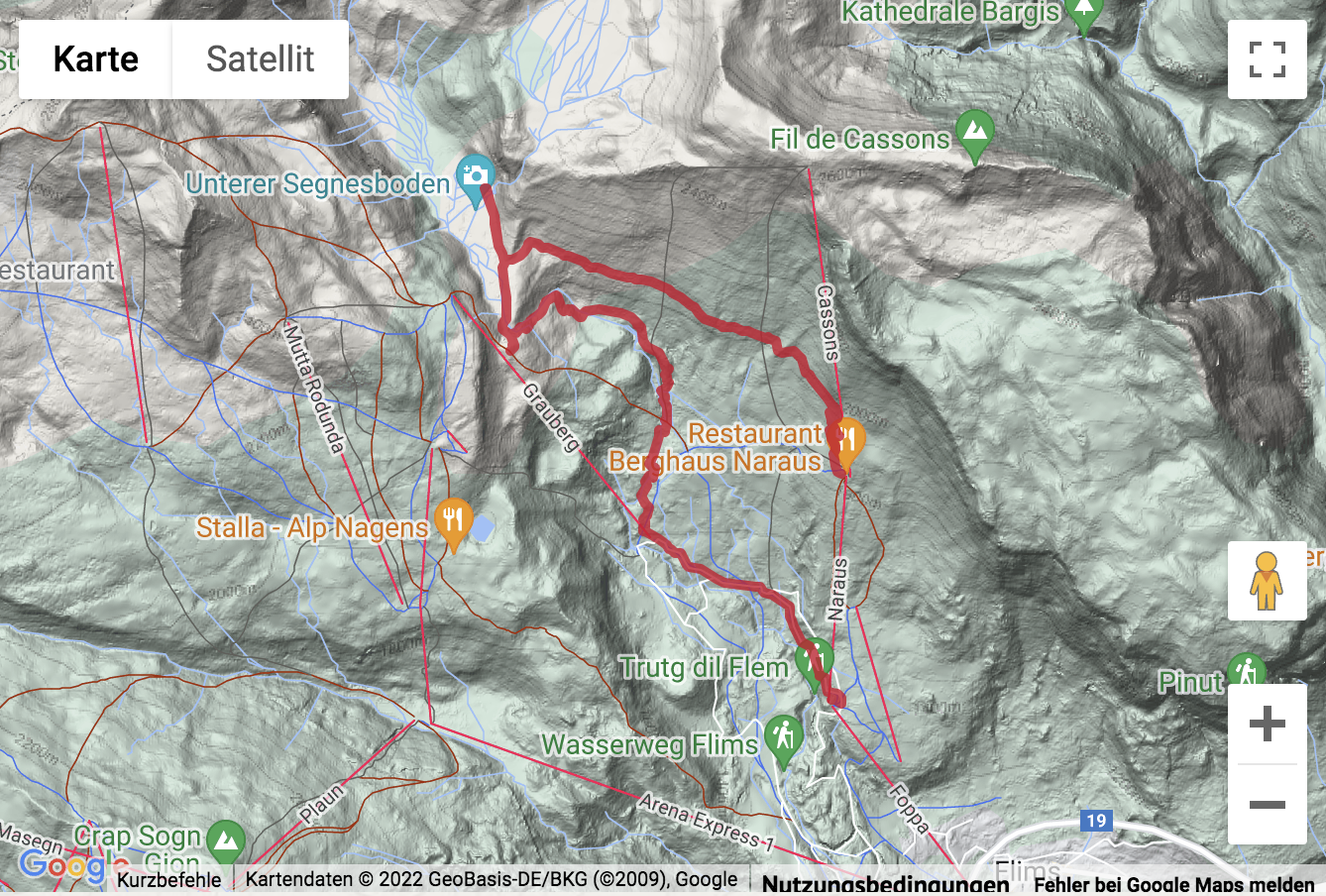 Carte de situation Bergwanderung hoch über Flims