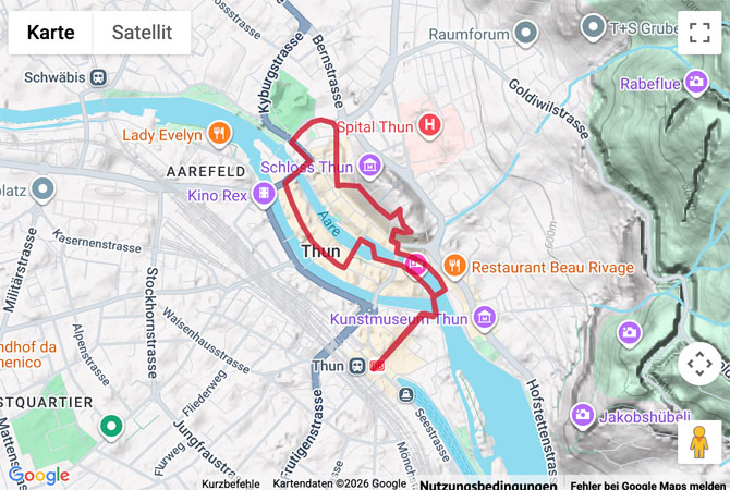 Routenskizze zur Stadtwanderung in Thun