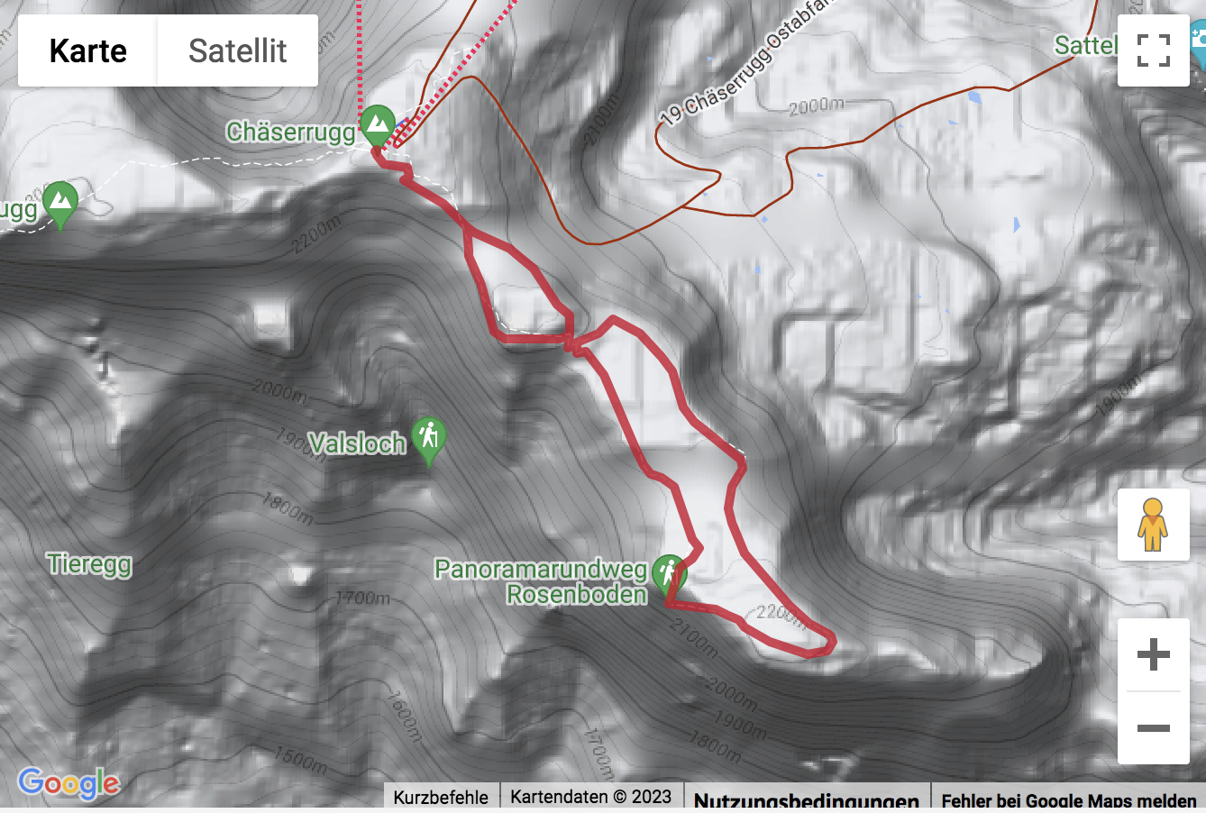 Google-Karte mit aufgezeichneter Route