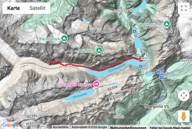 Routenskizze zur Wanderung zur Lauteraarhütte SAC