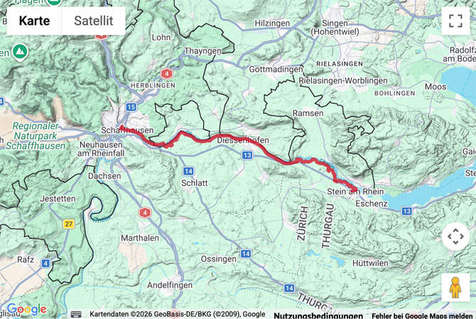 Routenskizze zur ViaRhenana von Stein am Rhein nach Schaffhausen Routenskizze zur ViaRhenana von Stein am Rhein nach Schaffhausen