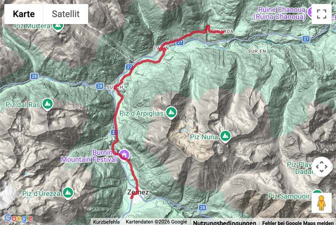 Routenskizze zur Wanderung von Zernez nach Guarda