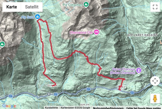 Routenskizze zur Wanderung von Guarda nach Ardez