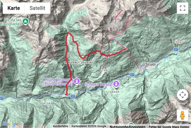 Routenskizze zur Wanderung von Ardez nach Scuol