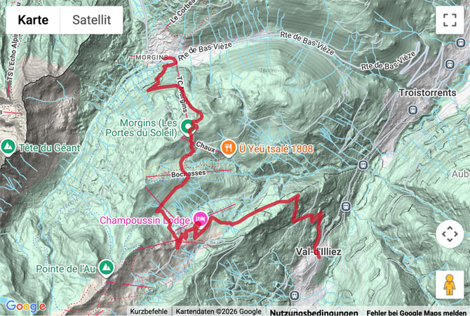 Routenskizze zur Höhenwanderung von Morgins nach Val d'Illiez
