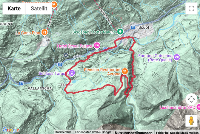 Routenskizze zur Wanderung Clemgiaschlucht und Lai Nair