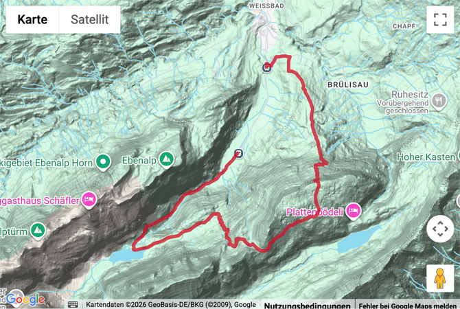 Routenskizze zur Bergblumenwanderung Alp Sigel