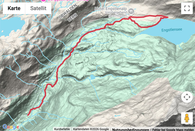 Routenskizze zur Wanderung von der Engstlenalp zu den Jungibachfällen