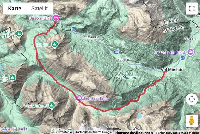 Routenskizze zur Wanderung durchs Val Mora