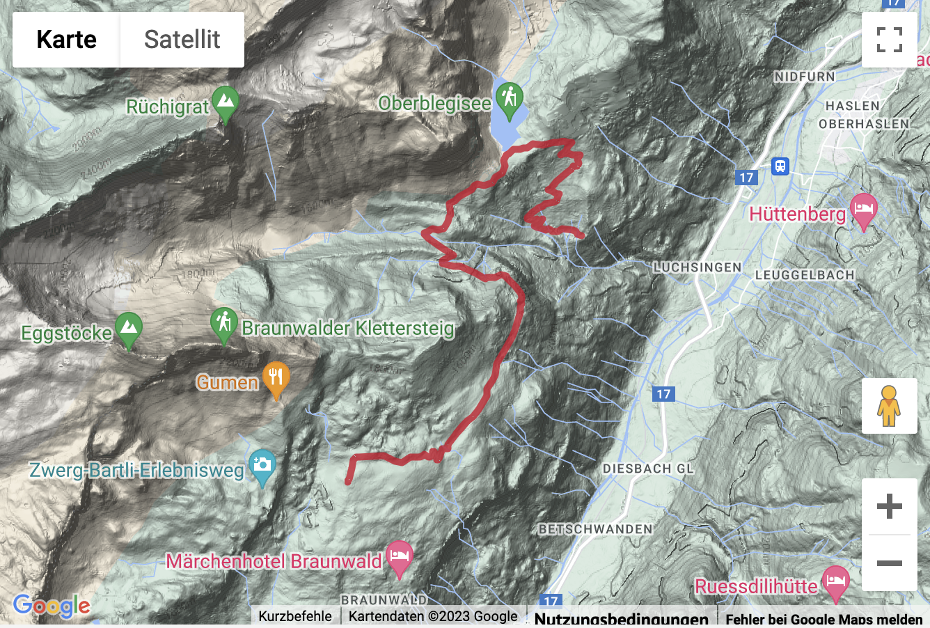 Übersichts-Routenkarte für die Wanderung vom Grotzenbüel zum Oberblegisee